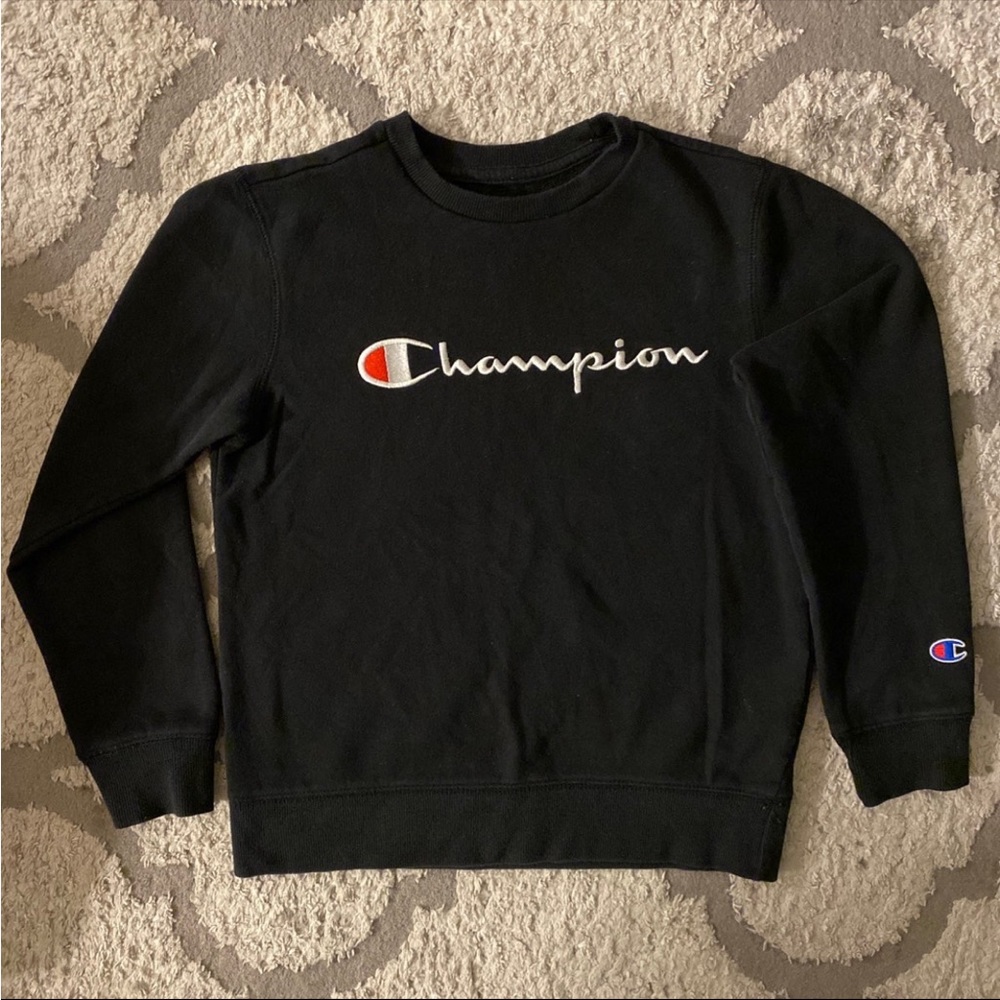 Embroidered Black Champion Sweatshirt Boys Size Medium